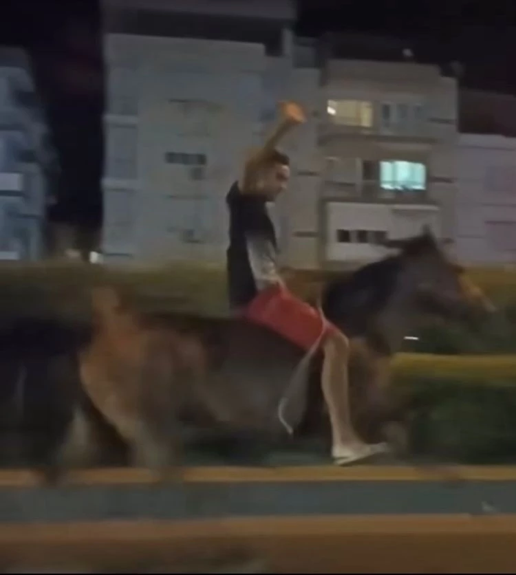  İzmir’de at sırtında trafiğe çıktı