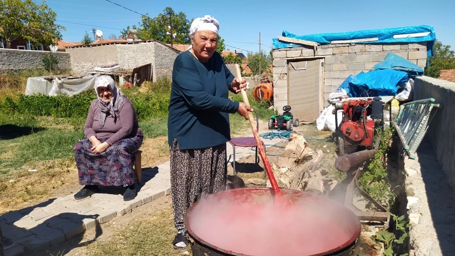 Sivas’ın Gemerek ilçesinde yaşayan ev hanımları kışlık salça yapımına başladı.