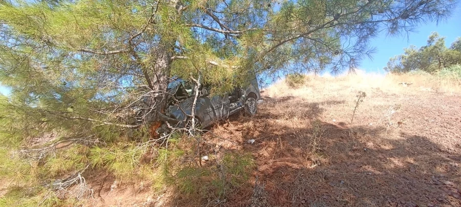 Uçuruma düşen araç, ağaca çarparak durdu 